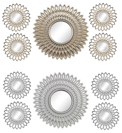 5 PC GERBERA WINTER - CHAMPAGNE & SILVER - SIZE: 1 - 15.5" & 4 - 10" Mirrors