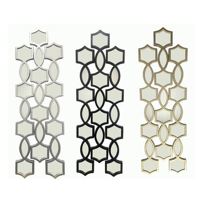 3PC GEOMETRIC MOSAIC PATTERN MIRROR SET IN SILVER, CHAMPAGNE, & BLACK - SIZE: 3 - 35" x 5" Panels