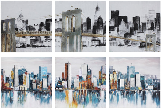 3PC CANVAS SET W. METAL ACCENTS - NEW YORK SKYLINE - SIZE: 3 - 12" x 12" Images