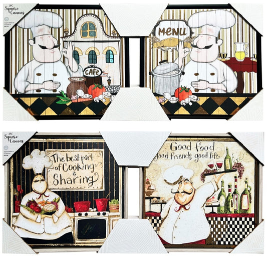 2PC FRAMED CANVAS SET W. FOIL - CHEF'S KISS - SIZE: 2 - 10" x 10" Canvas