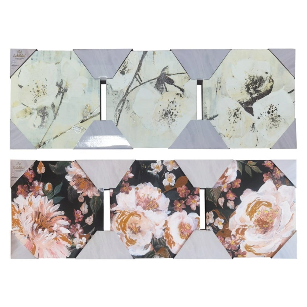 3PC CANVAS SET W/ FOAM FOIL - ROMANTIC MOODY FLORAL - SIZE: 3 - 12" x 12" Images