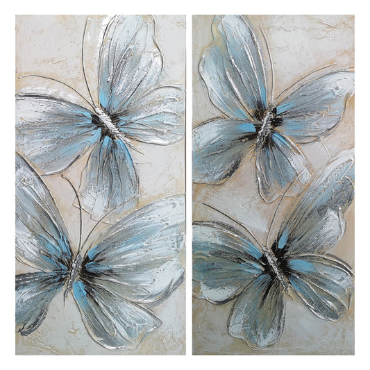 2Pc Hand Embellished Canvas Set - Blue Butterfly Pair