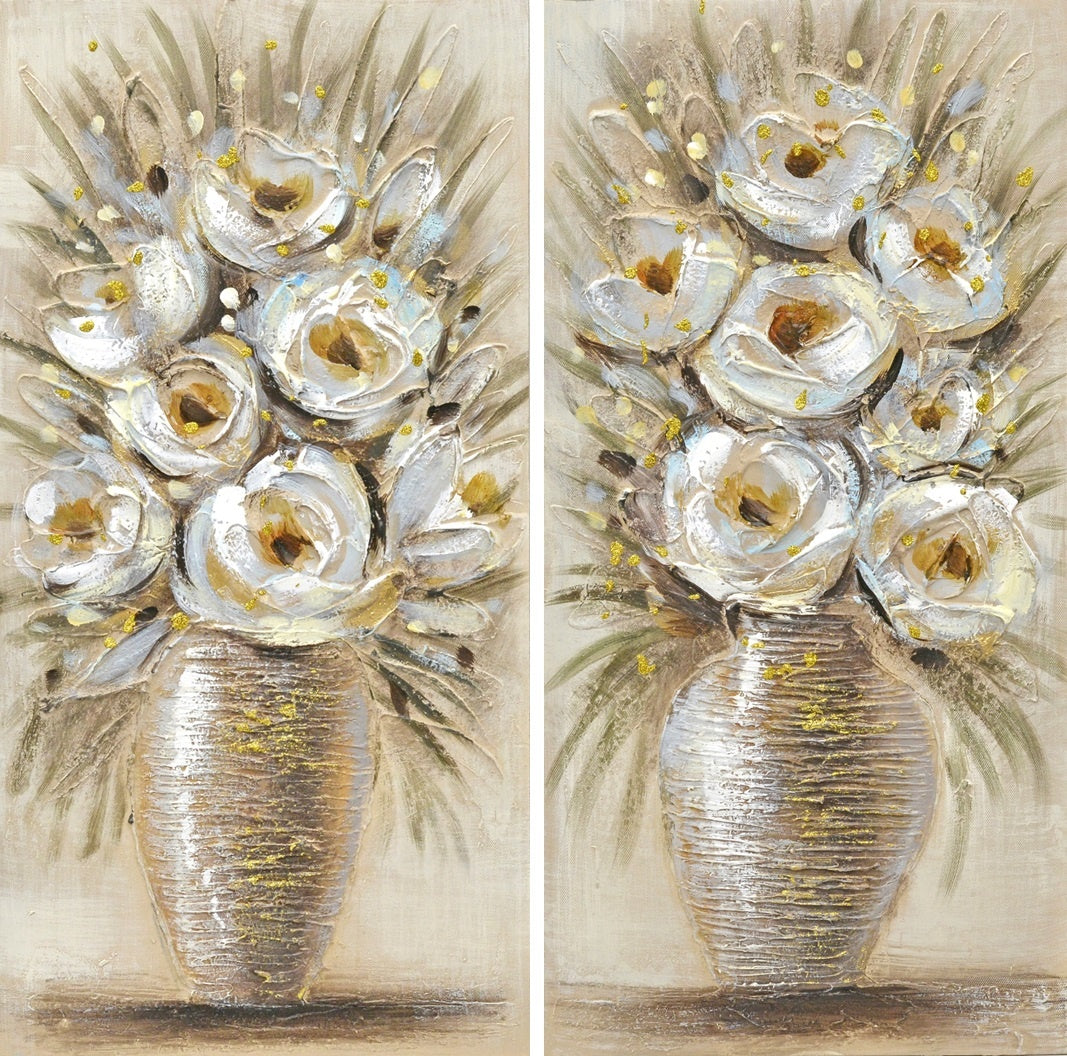 2PC HAND EMBELLISHED CANVAS SET - SUNSHINE BOUQUET - SIZE: 2 - 12" x 24" Images