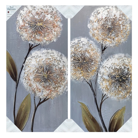 2Pc Hand Embellished Canvas Set - Dandelions