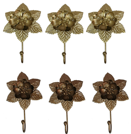 3PC SET METAL FLOWERS WITH HOOKS IN BRONZE & GOLD - SIZE: 5.25" x 1.5" x 8"