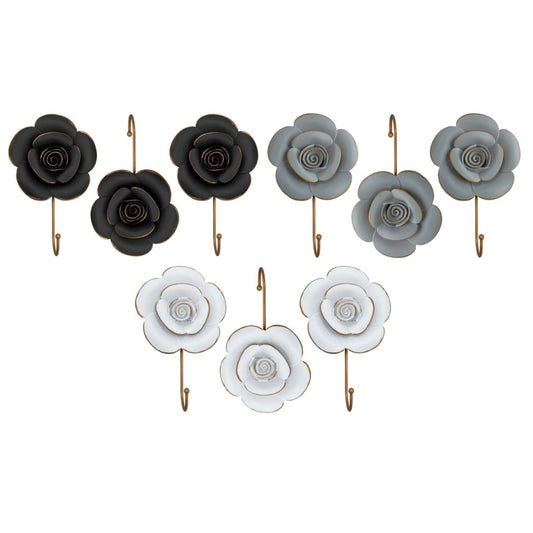 3PC FLOWER HOOK SETS IN BLACK, GREY, AND WHITE - SIZE: 12.5" x 2" x 7.5" Overall