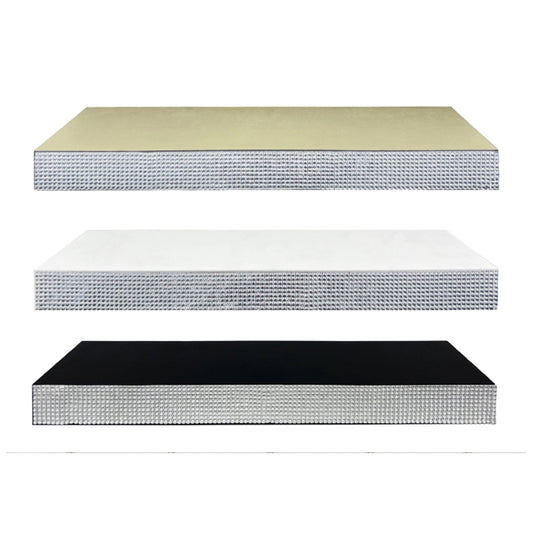 BLINGED FLOATING SHELF IN BLACK, WHITE, & CHAMPAGNE - SIZE: 18" x 1.75" x 4"