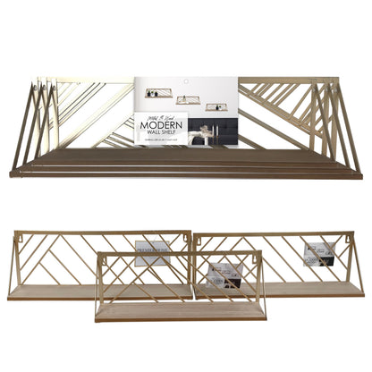 3PC NESTED SET - GEO FLOATING METAL SHELVES - SIZE: L 24" x 7" x 4" M 22" x 7" x 4 S 20" x 6" x 4"