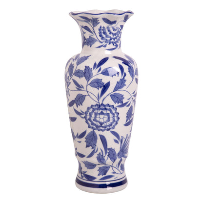 13.8"H BLUE AND WHITE RUFFLE VASE