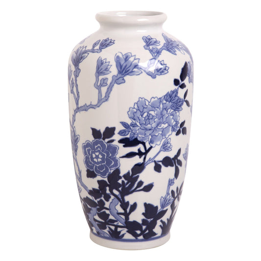 12"H FLORAL BLUE AND WHITE VASE