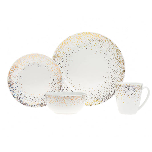 Alora Glam Porcelain 16 Piece Dinnerware Set, Service For 4
