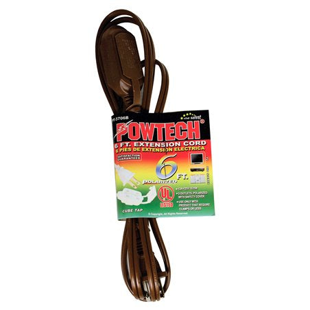 POWTECH UL Heavy duty Household Extension Cord 6 FT Brown