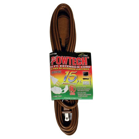 POWTECH UL Heavy duty Household Extension Cord 15FT Brown