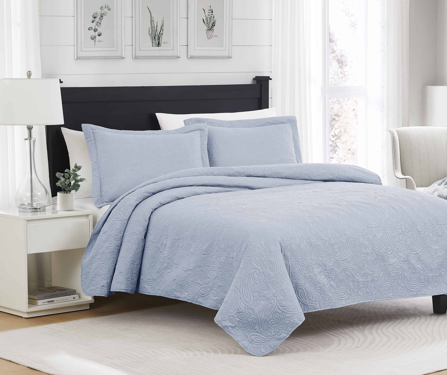 RT Designers Collection Mila 3pc Pinsonic Quilt Blue Queen