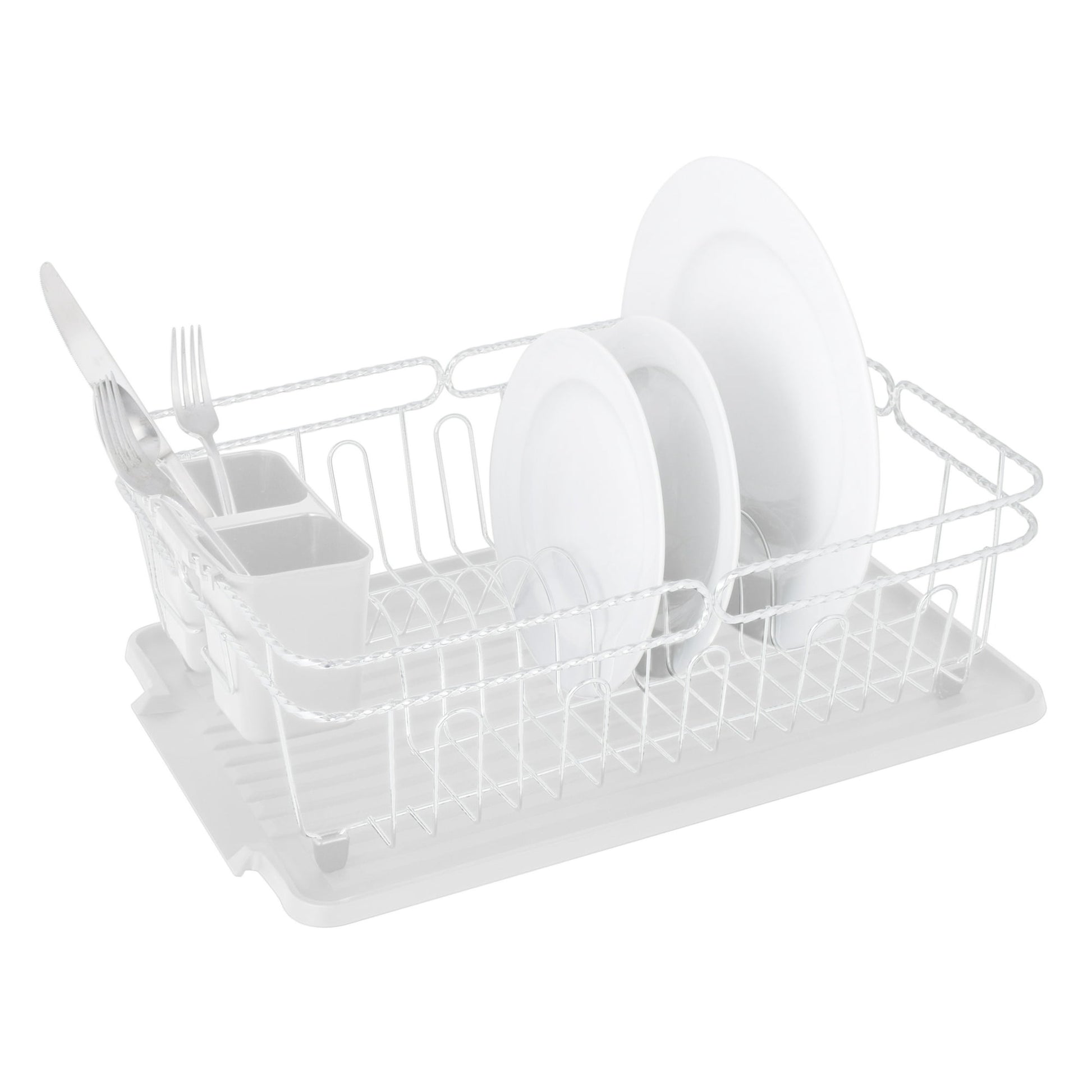 Kitchen Details Twisted Chrome 3 Piece Dish Rack in White