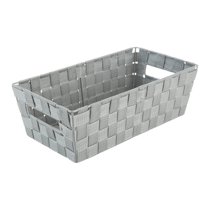 Simplify Medium Woven Strap Shelf Storage Basket Tote in Heather Grey