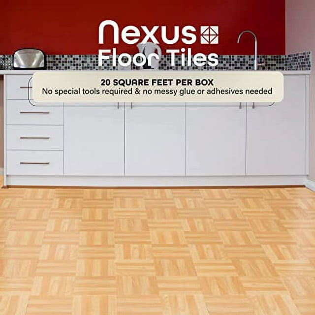 Nexus Achim 12"x12" 1.2mm Peel & Stick Vinyl Floor Tiles 20 Tiles/20 Sq. ft. Four Finger Square Parquet