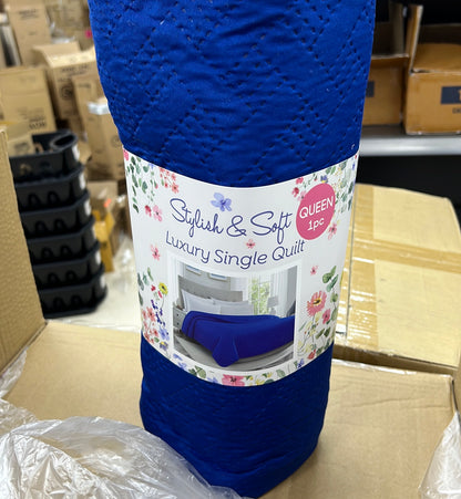 Asher 1pc Solid Pinsonic Rolled Quilt Assorted Queen