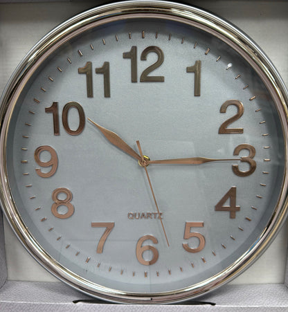 14" TWO TONE RIM WALL CLOCK IN METALLIC SILVER, GOLD & ROSE