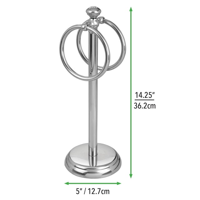Bathroom Towel Holder Stand with 2 Hanging Rings - Chrome