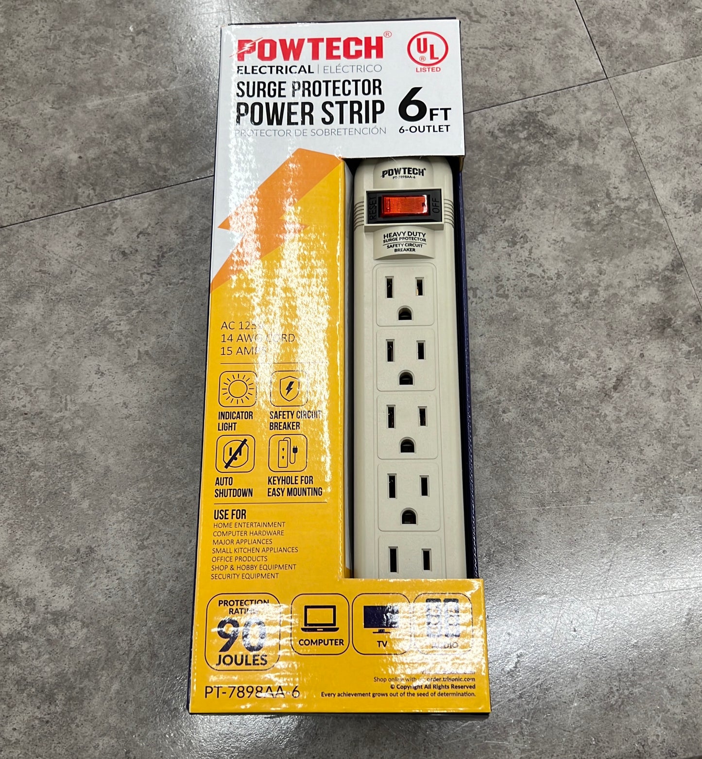 12 Power Strip 6 Plug Outlet Extension Cord Surge Protection 1.5ft 90 Joules UL