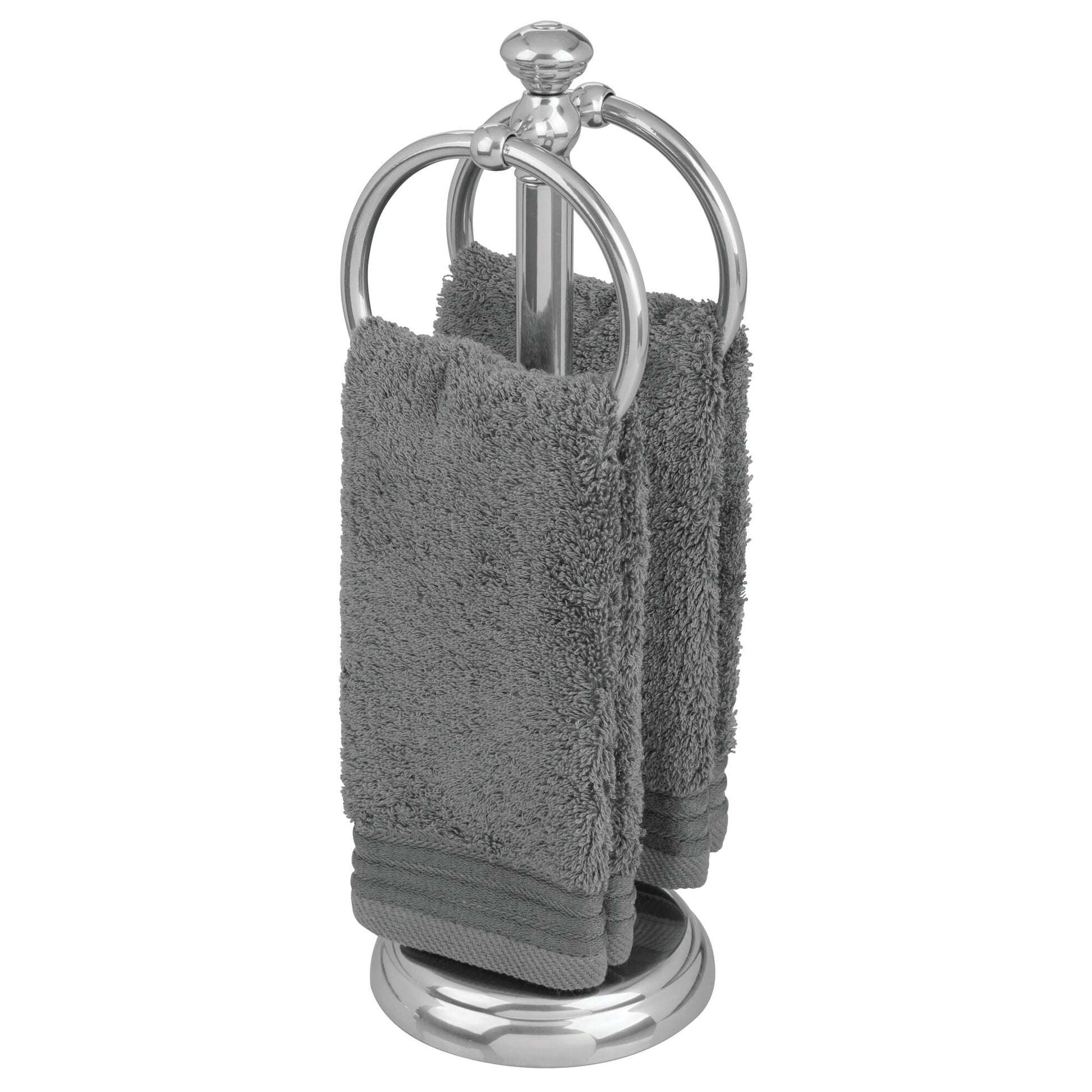 Bathroom Towel Holder Stand with 2 Hanging Rings - Chrome