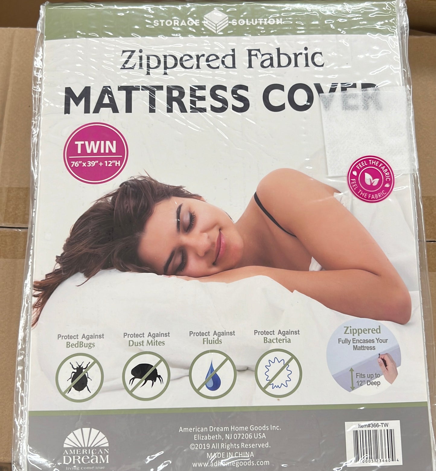 Twin  12" Deep Fabric Mattress Cover with Zipper