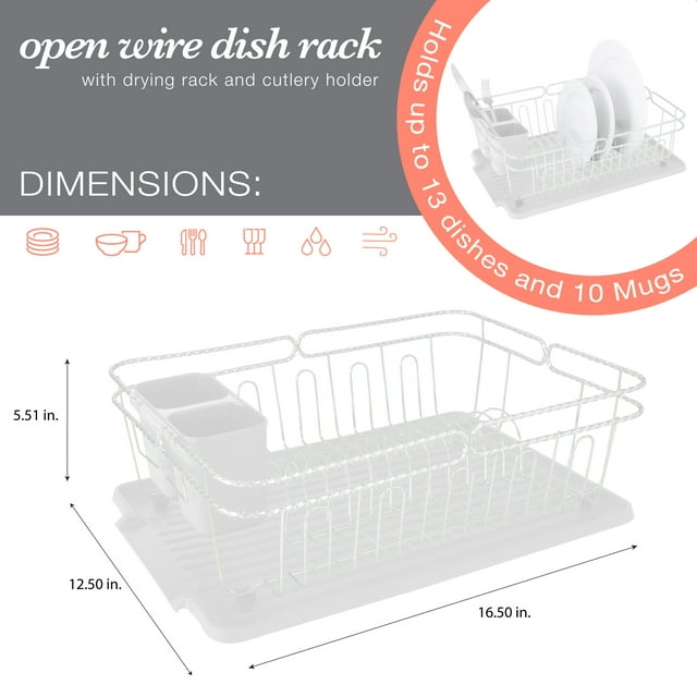 Kitchen Details Twisted Chrome 3 Piece Dish Rack in White