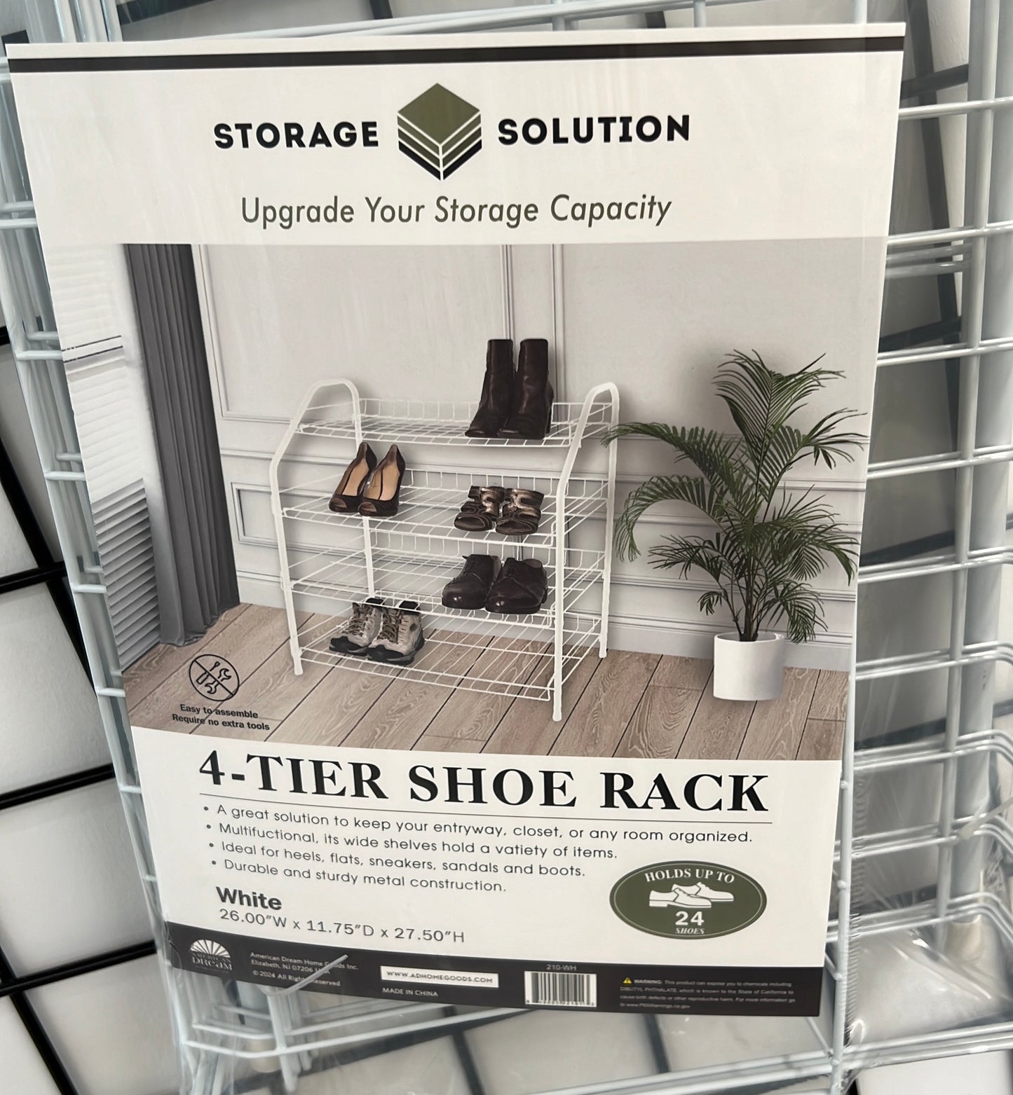 Storage Solutions Steel Tube Shoe Rack & Closet Organizer | 4 Tiers - White