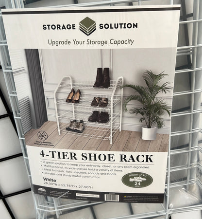 Storage Solutions Steel Tube Shoe Rack & Closet Organizer | 4 Tiers - White