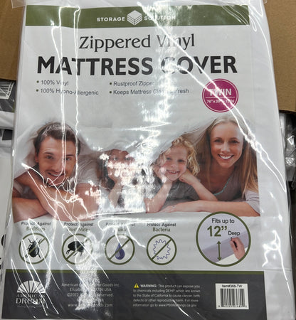 Twin  12" Deep PVC Mattress Cover with Zipper