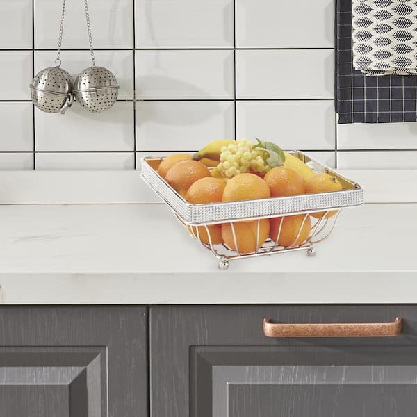 Kitchen Details Square Basket, Counter Top, Holds and Displays Fruits, Vegetables & Baked Goods, Pantry Storage & Organization, Pave Diamond Design Collection, Chrome