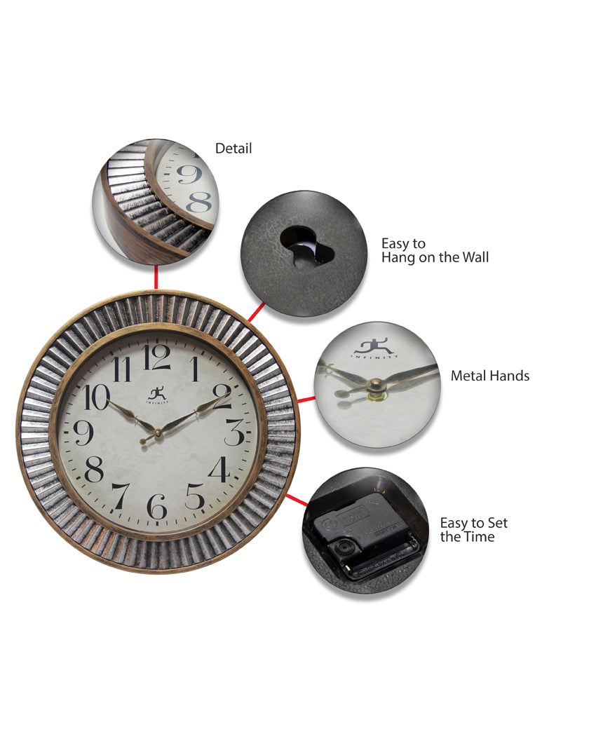 16" CORRUGATED TEXTURED CLOCKS IN DARK AND RUSTIC