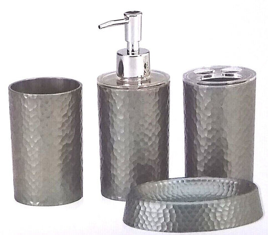 Bath Bliss Hammered Texture 4 Piece Bathroom Accessory Set, Assorted Colors