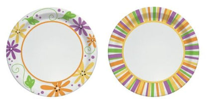 Solo Paper Mixed Garden Party Stripes and Flowers Design Plate 10 in. D 22 Pk