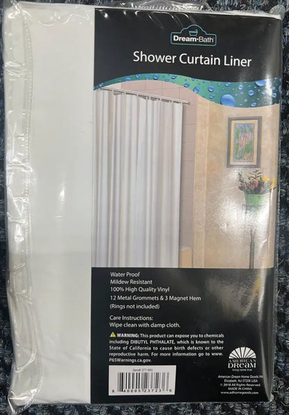 Dream Bath PVC Anti-Bacterial Mildew Resistant Shower Liner - White