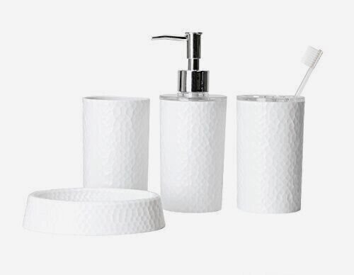 4PC BATHROOM ACCESSORY SET- WHITE/BLACK/GOLD ASSORT.