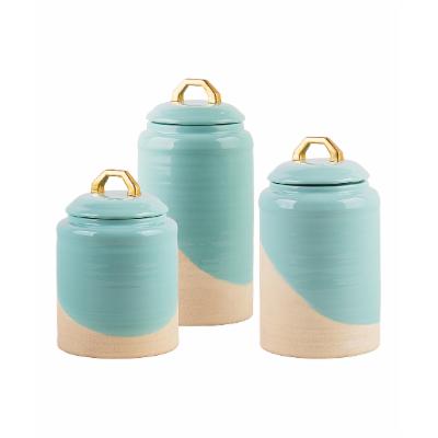 Home Essentials and Beyond Canisters - Turquoise & Beige Canister - Set of Three