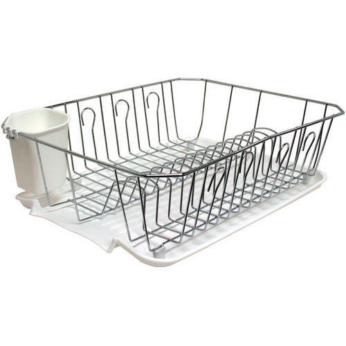 Kitchen Details Dish Rack Chrome 3 Piece Set, White (4029-WHT) | Quill