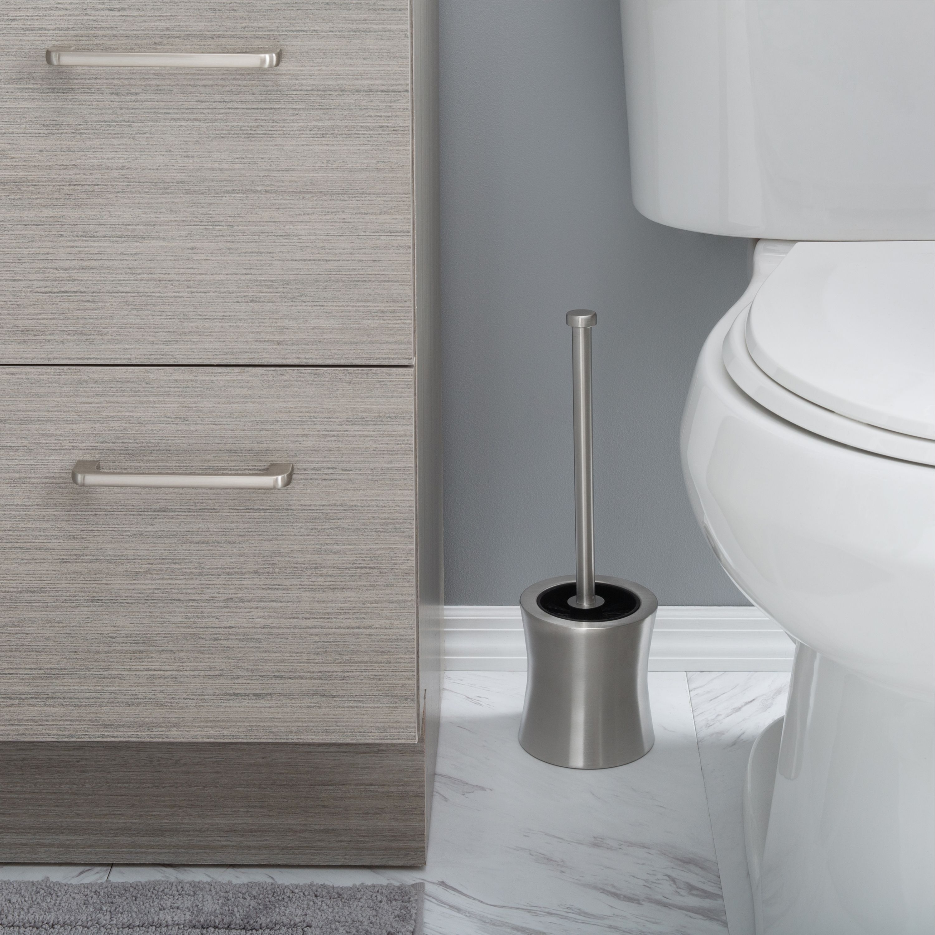 Bath Bliss Hour Glass Shaped Stainless Steel Toilet Brush and Holder - Thumbnail 2