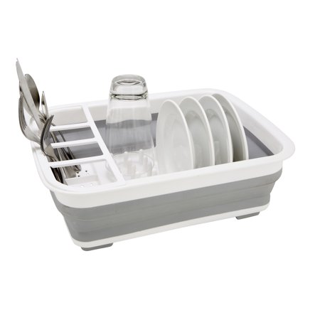 Collapsible Dish Drying Rack | Space-Saver with Aerated Drain Holes | White/Grey