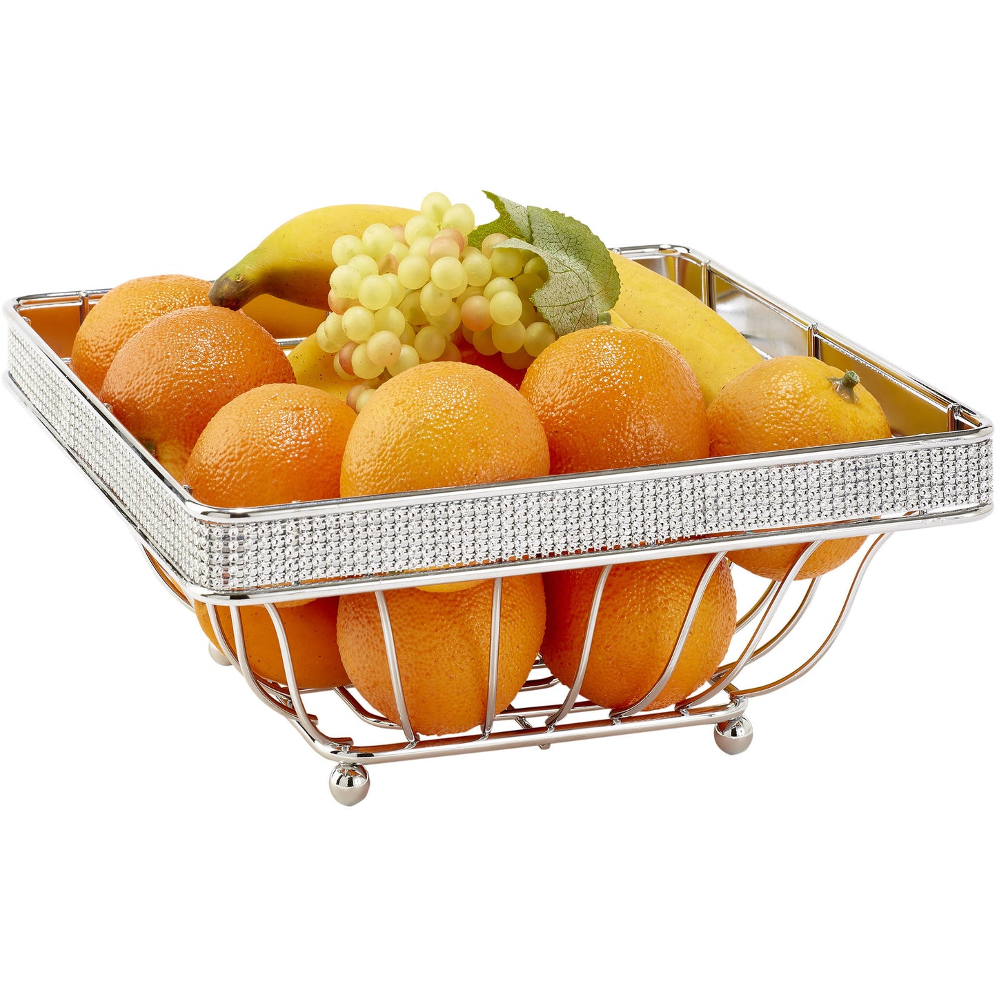 Kitchen Details Square Basket, Counter Top, Holds and Displays Fruits, Vegetables & Baked Goods, Pantry Storage & Organization, Pave Diamond Design Collection, Chrome