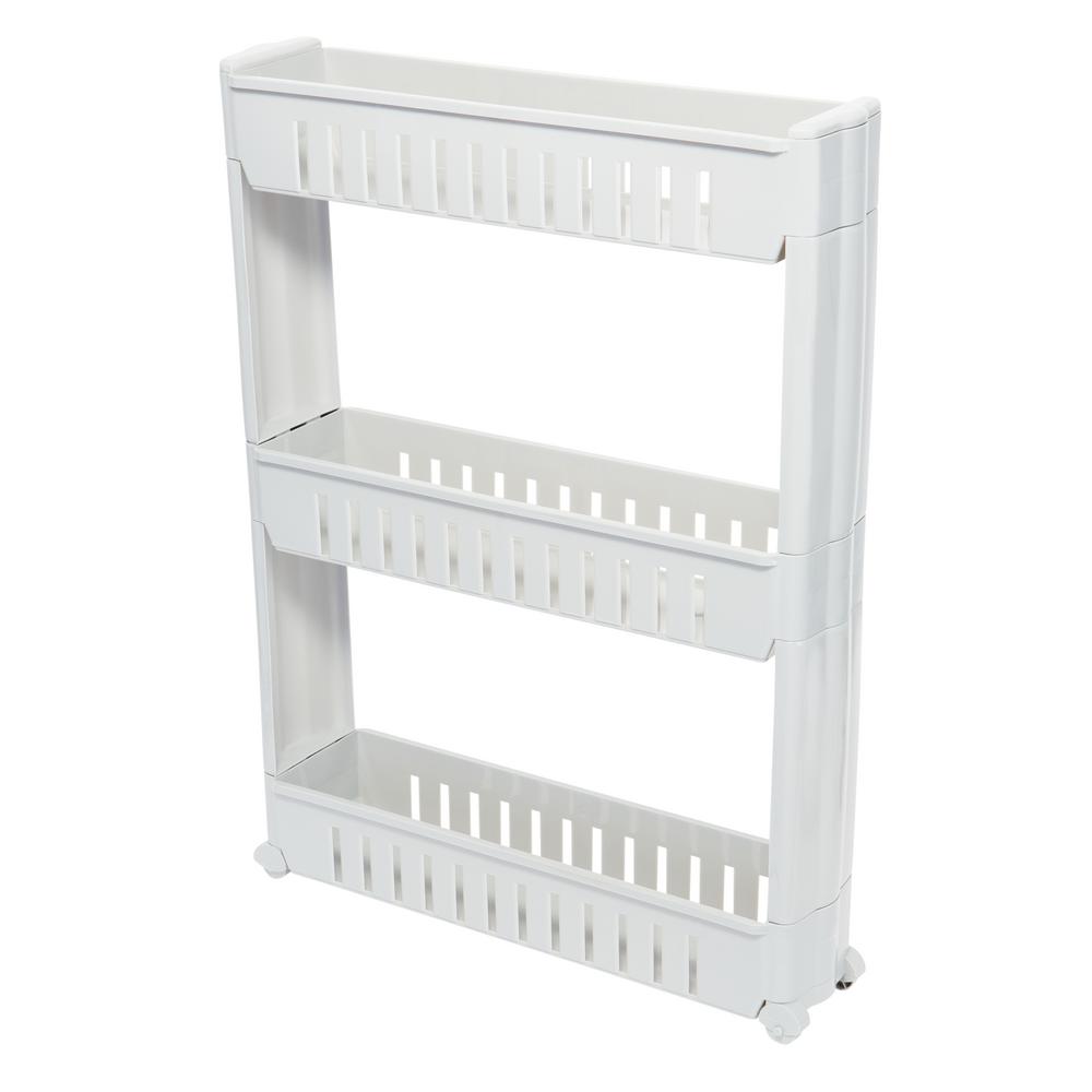 Simplify 3 Tier Slim Slide Out Storage Cart in White for Closets and Laundry Rooms
