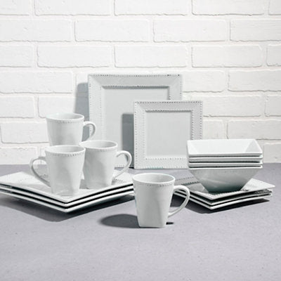 Home Essentials & Beyond 16 Piece White Beaded Dinner Set