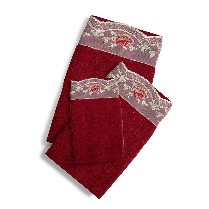 Popular Bath Blossom Rose 3-Piece Towel Set, Red