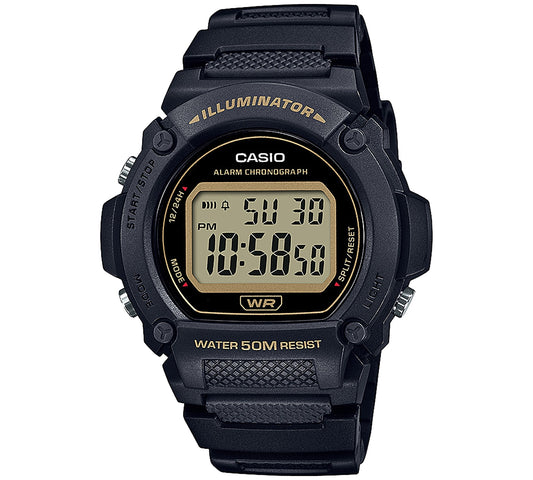Men's Casio Black & Gold Digital Chronograph Watch - W219H-1A2V, Size: Large