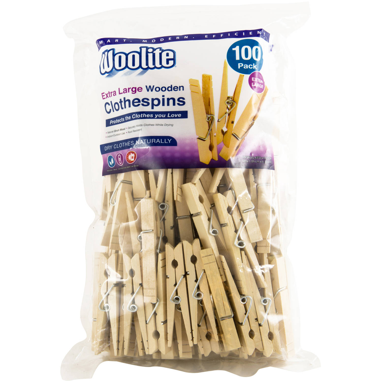 Woolite Extra Large Wooden Clothespins - Pack of 100