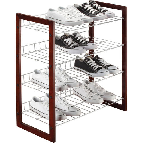 Simplify 4 Tier Wooden 12 Pair Shoe Rack in Red Mahogany