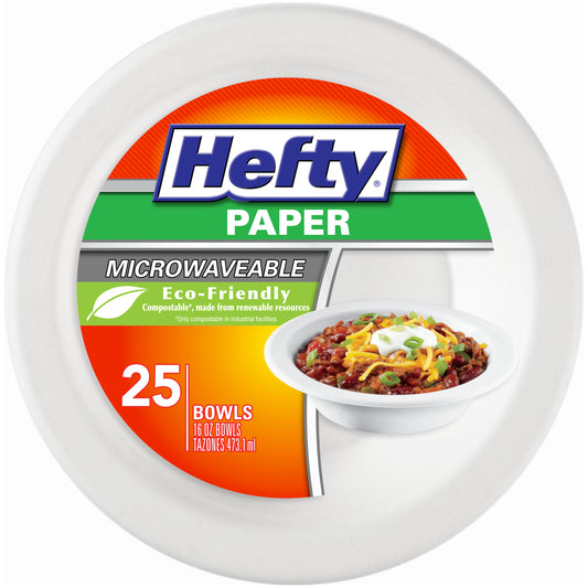 Hefty Ecosave Tableware, Bowl, Bagasse, 16 Oz, White, 25/pack