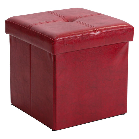 Simplify Faux Leather Cube Storage Ottoman, Red